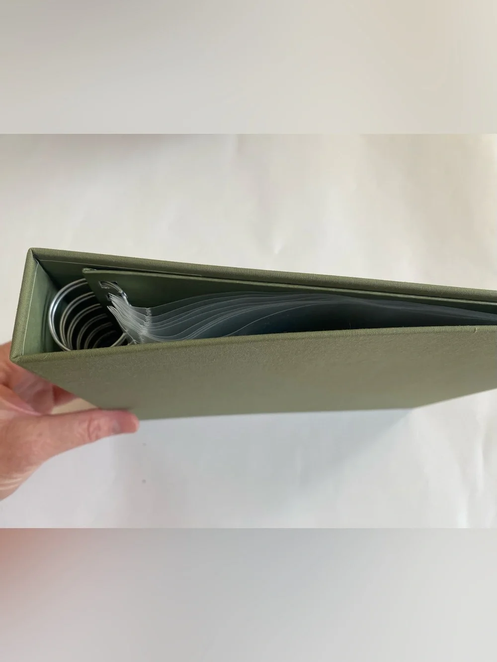 Olive Green Cloth Covered Scrapbook Album and Box, New 8”x8” Pages